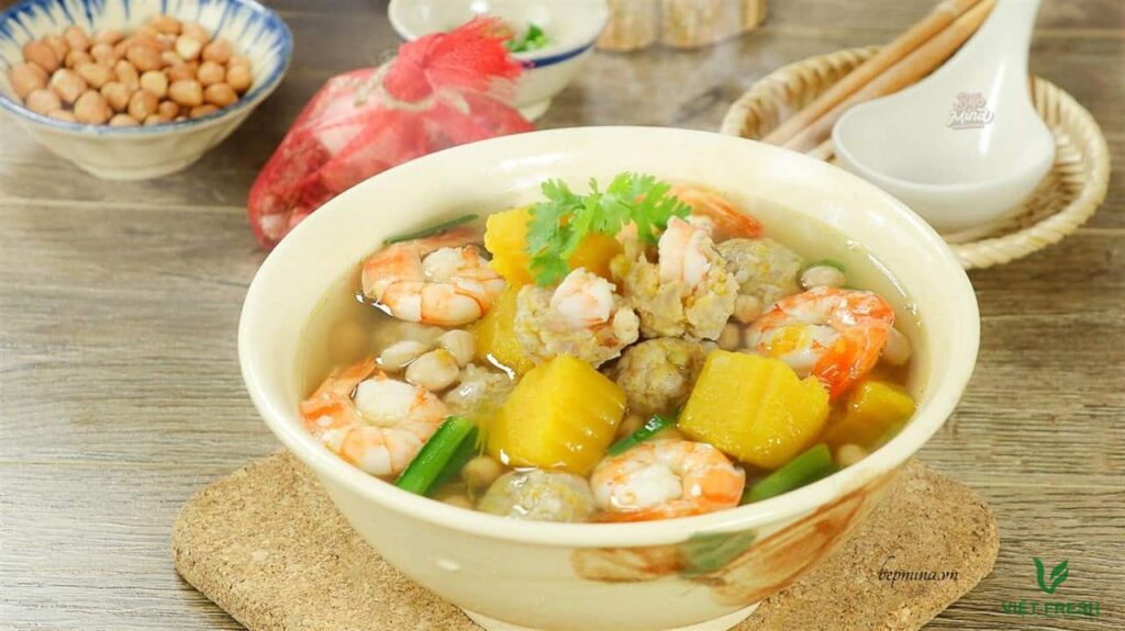 canh bí đỏ nấu tôm 