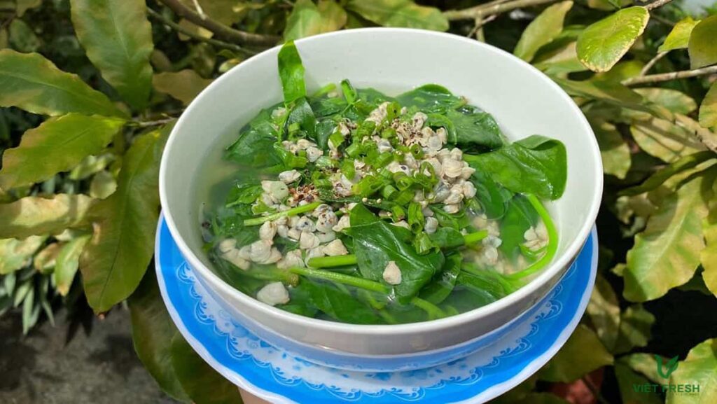 canh mồng tơi với hến